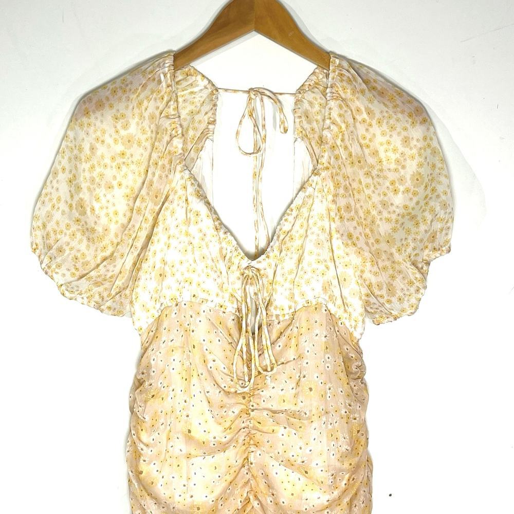 FREE PEOPLE Tessa Dress Tea Yellow Floral Combo Ruched Mini Dress - Picture 4 of 9